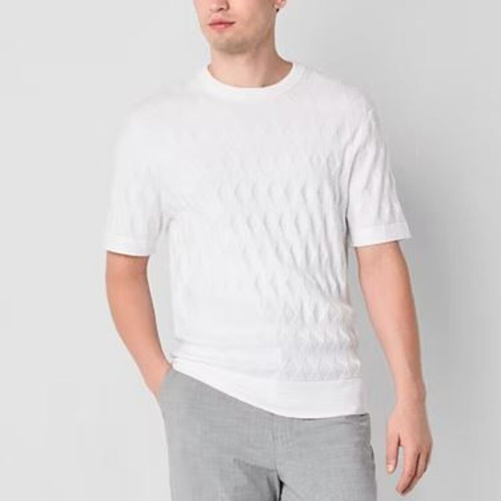 J. Ferrar Men's Crew Neck Short Sleeve Pullover Sweater White Size XL